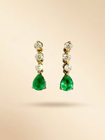 Load image into Gallery viewer, 18K Yellow Gold Dangling Afghanistan Emerald Diamonds Stud
