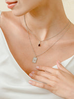 Load image into Gallery viewer, Mother of Pearl Compass Necklace (Garnet) - Rhodium Plated
