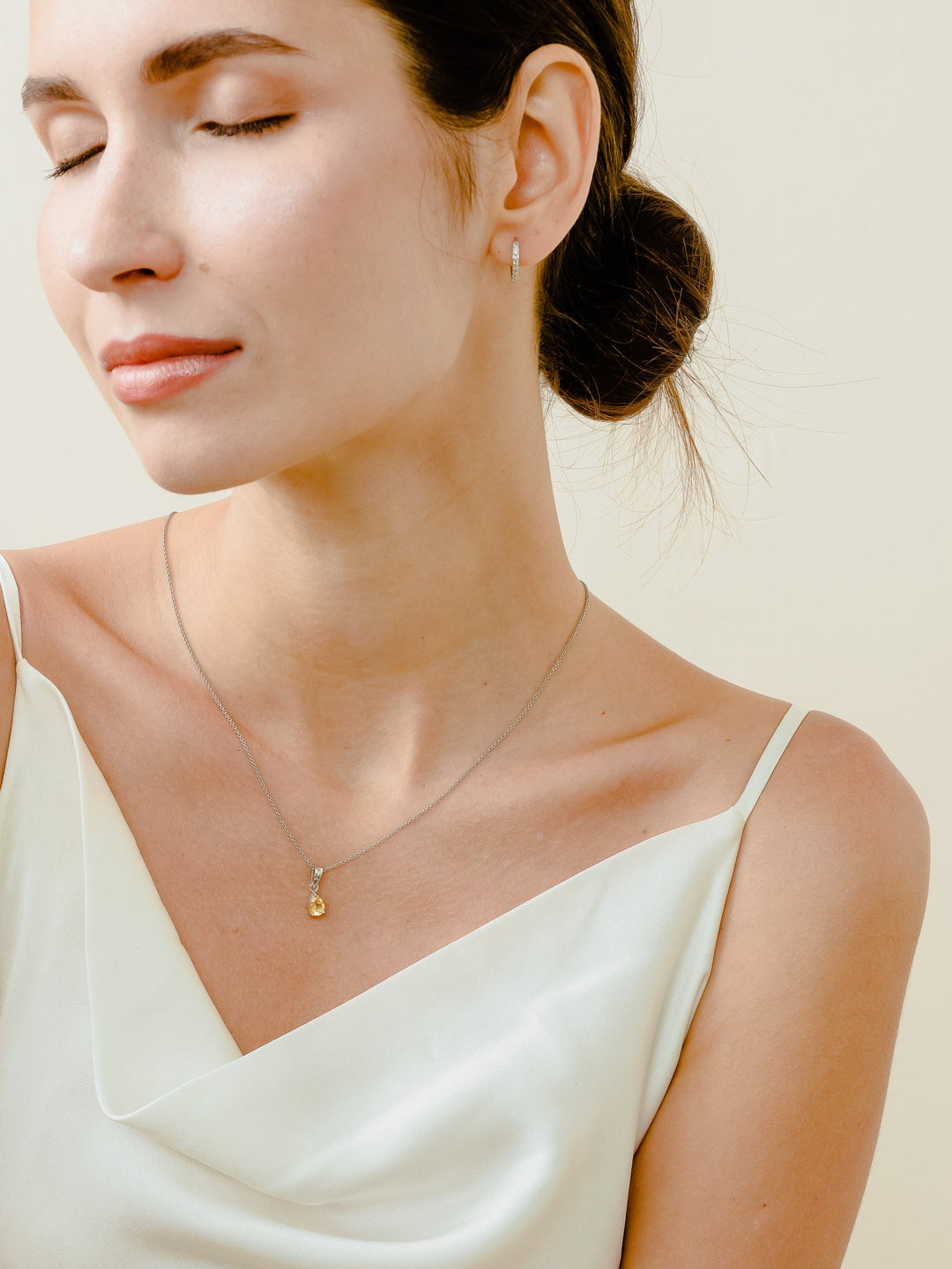 Laura Necklace (Citrine) - Rhodium Plated