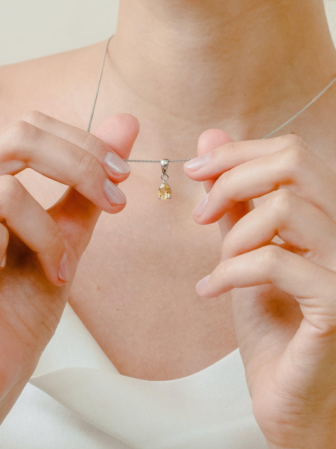 Laura Necklace (Citrine) - Rhodium Plated