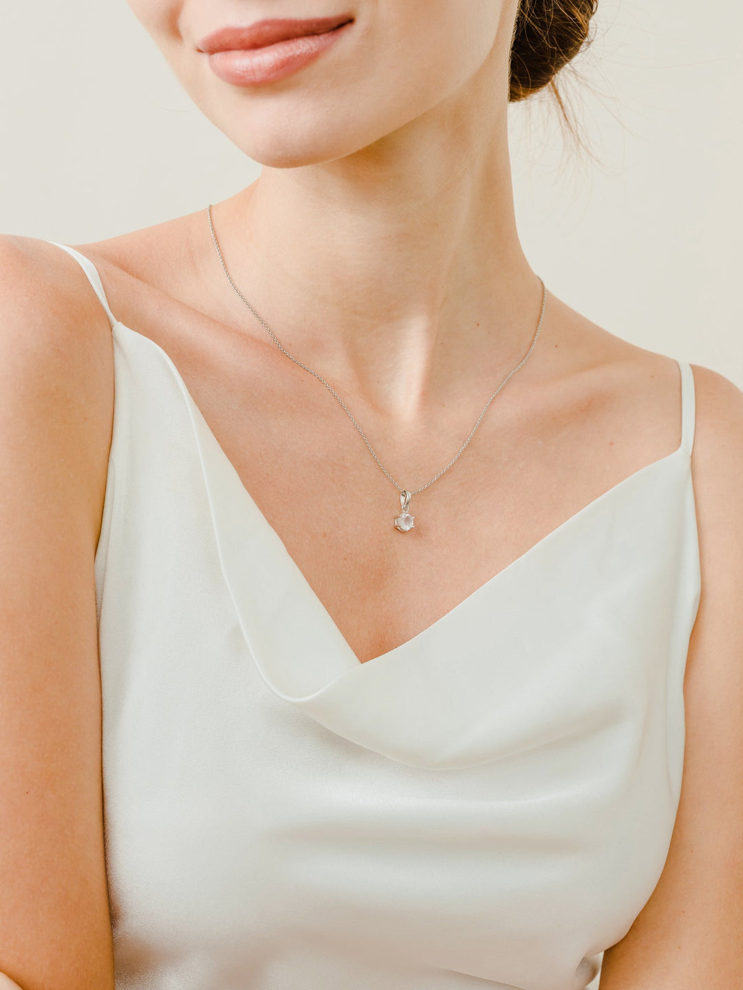 Bianca Necklace (Rose Quartz) - Rhodium Plated