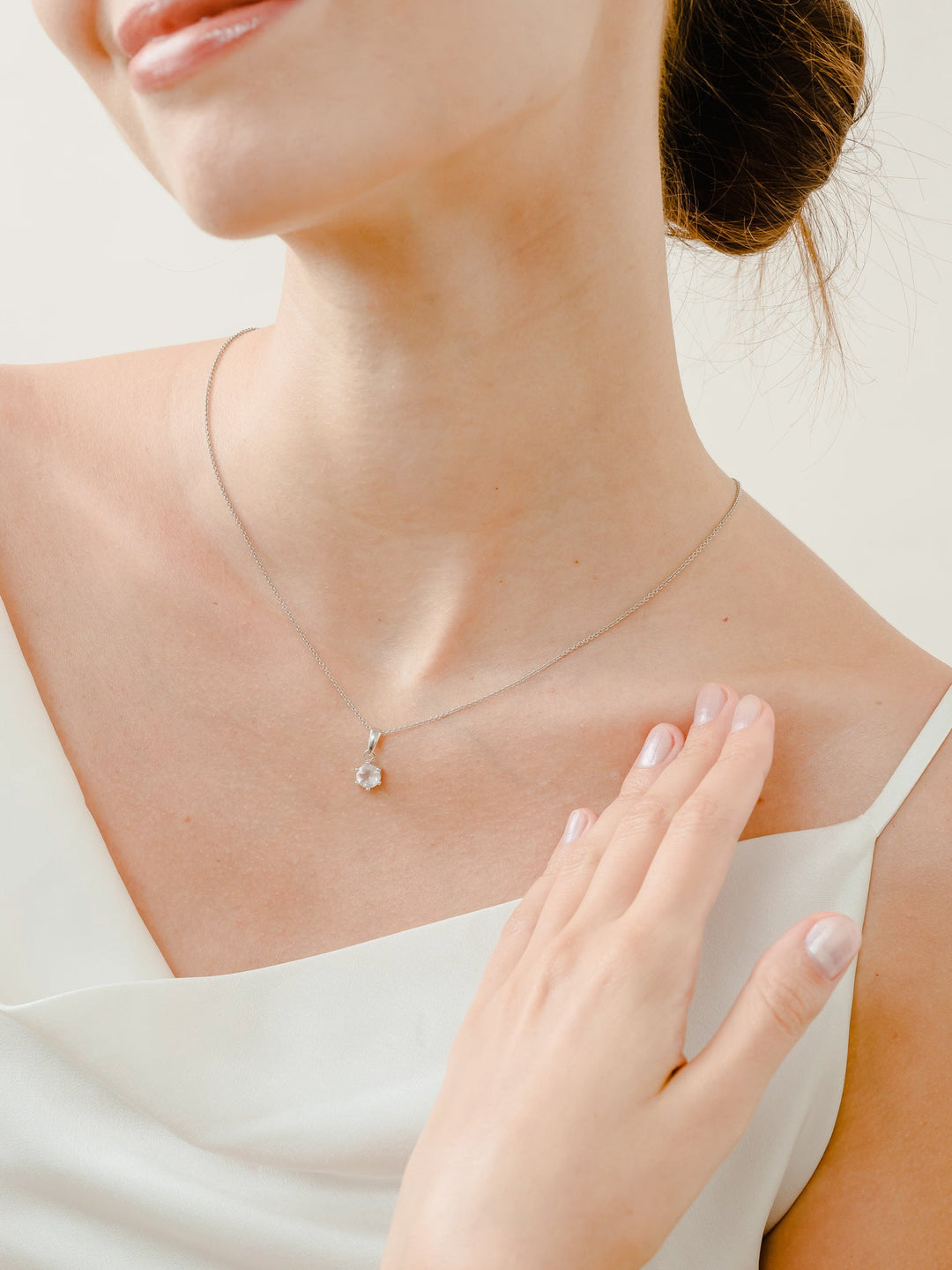 Bianca Necklace (Rose Quartz) - Rhodium Plated