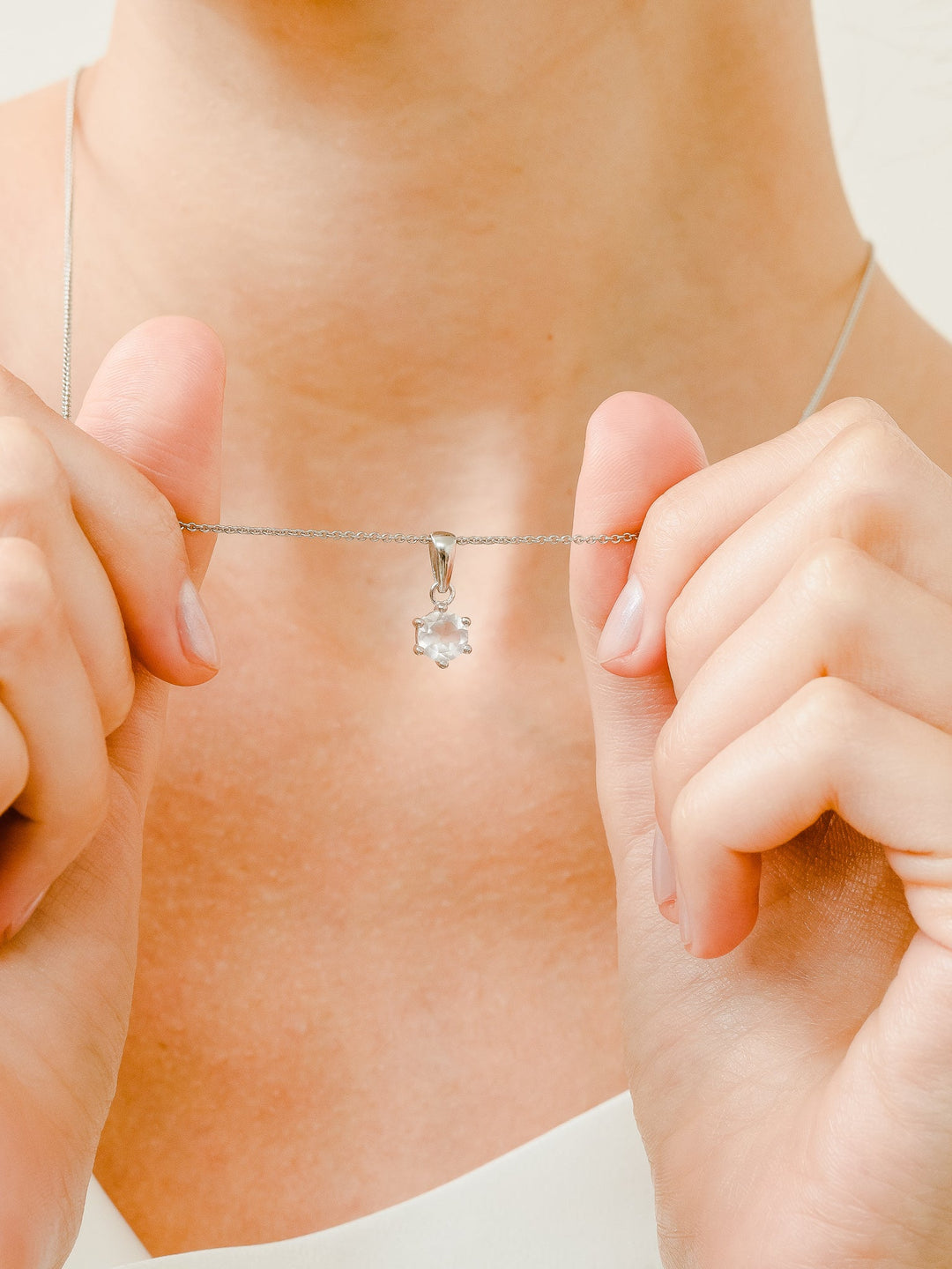 Bianca Necklace (Rose Quartz) - Rhodium Plated