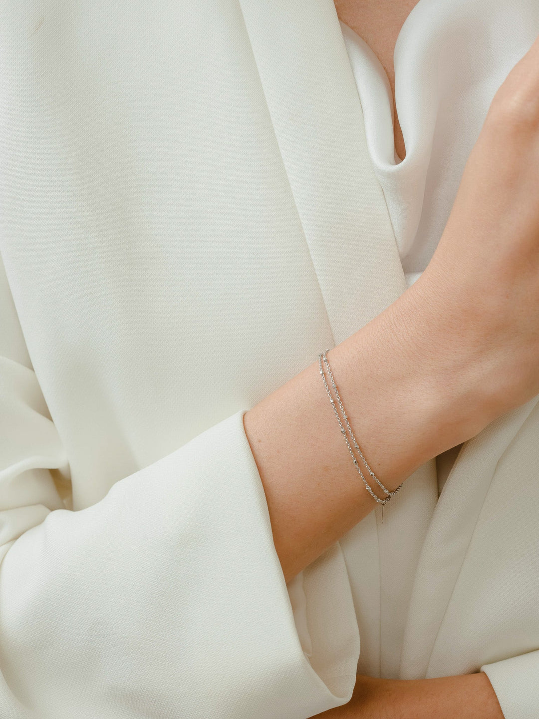 Mira Double Chain Bracelet - Rhodium Plated