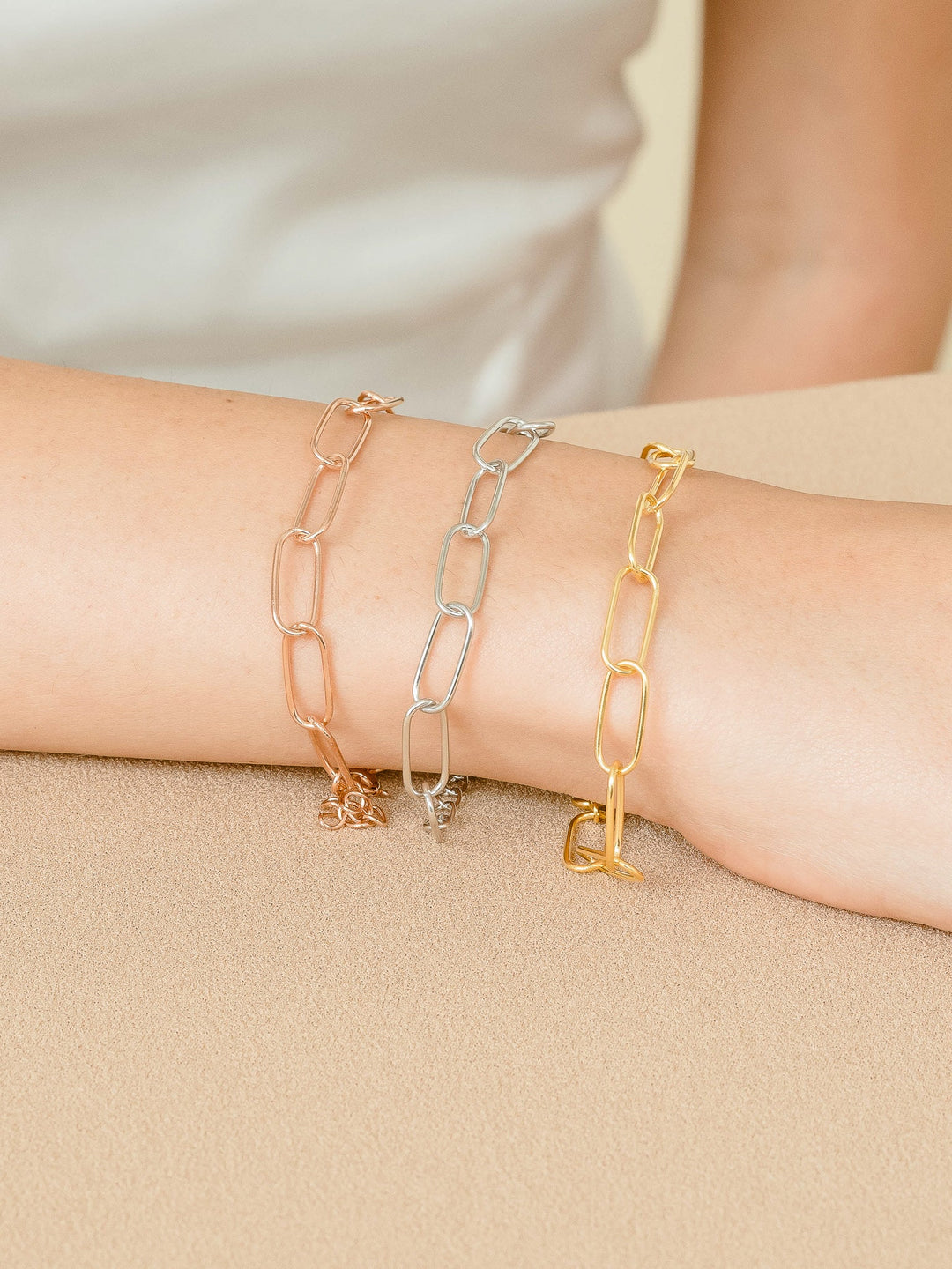 Mabel Link Thick Bracelet - Rhodium Plated