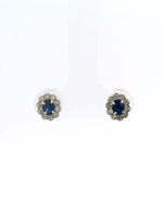 Load image into Gallery viewer, Blue Sapphire Filigree Halo Platinum Earrings

