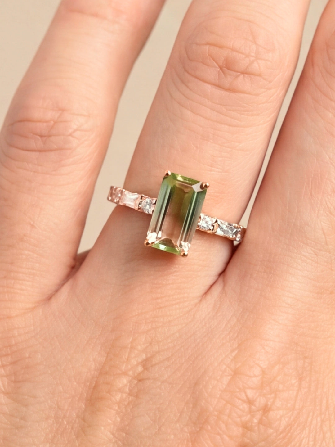 Thea Ring - Watermelon Tourmaline & Lab Diamonds - 18K Rose Gold